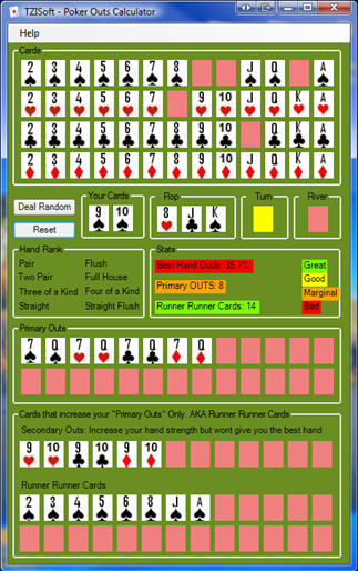 Poker Outs Calculator is a quick, easy tool for calculating your outs and runner cards when playing online poker.